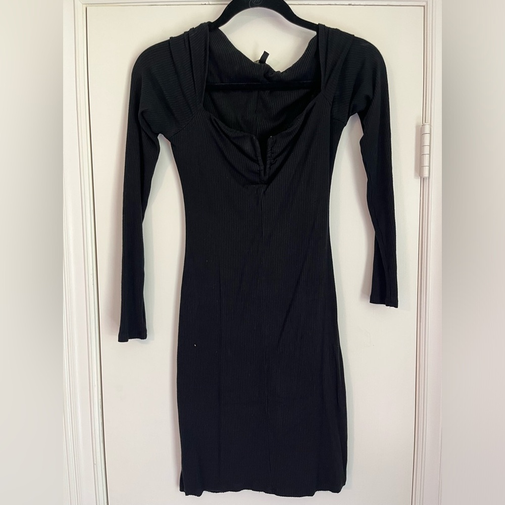 Long sleeve black body con dress